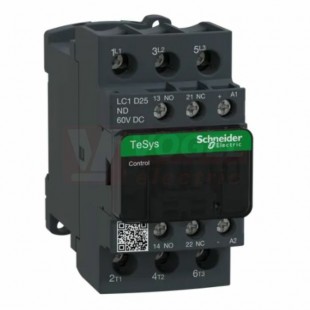 LC1D25ND      Stykač 3P 25A AC-3, 60V DC, pom.kont. 1"Z"+1"V" šroub.svorky, cívka s odrušovacím modulem
