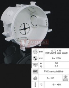 KP 67/2 krabice přístrojová prům.70/hl.45mm (skládací) rozteč 71/80mm