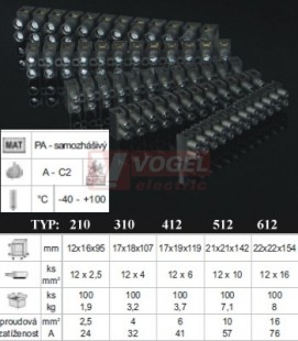 TYP412_FA svorkovnice černá, š/v/hl 17x19x119mm, vodič 12x6mm2, 41A/500V, PA6 (bal=100ks)