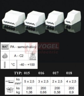 TYP016_XX svorka bezšroubová oranž./čirá, rozměr 13,5x9,5x9,5mm, průřez vodiče 3x 1-2,5mm2, max. zatížení 24A, pro napětí do 450V, PA