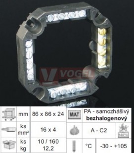 S-96_FB svorkovnice (věneček) 4-strany/4x šroubek, vodič 16x4mm2, š/v/tloušťka 86x86x24mm, pro napětí do 500V, PA