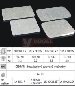 PI 80T_XX tepelně izolační podložka, š/v/tloušťka 80x80x5mm, pro přístroje Tango, pro krabice LK 80X16 T, LK 80X28 T, materiál CEMVIN