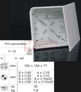 KO 125 E krabice odbočná 150x150x77mm s víčkem, montáž pod omítku, montážní otvory pro DIN lištu TS35