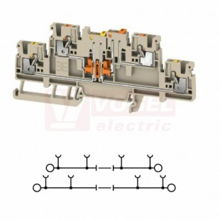 A2T 2,5 DT/DT svorka řadová, dvoupatrová, PUSH-IN 2,5mm2, tm.béžová, 16A/400V, odpojovací, š=5,1mm, nacvakávací na DIN lištu TS35 (2744110000)