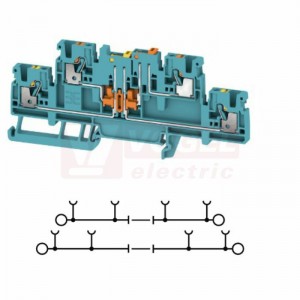 A2T 2,5 DT/DT BL svorka řadová, dvoupatrová, PUSH-IN 2,5mm2, modrá, 16A/400V, odpojovací, š=5,1mm, nacvakávací na DIN lištu TS35 (2744120000)