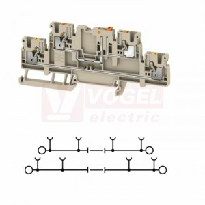A2T 2,5 DT/FT svorka řadová, dvoupatrová, PUSH-IN 2,5mm2, tm.béžová, 16A/400V, odpojovací, š=5,1mm, nacvakávací na DIN lištu TS35 (2744130000)