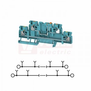 A2T 2,5 DT/FT BL svorka řadová, dvoupatrová, PUSH-IN 2,5mm2, modrá, 16A/400V, odpojovací, š=5,1mm, nacvakávací na DIN lištu TS35 (2744140000)