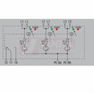 VPU AC I 3 R 275/25 LCF MB přepěťová ochrana typ 1+2 (2xL1-2xL2-2xL3/2xPE(N)), I imp 25kA (10/350µs), Uc 275V, s dálk.signalizací, monoblok (2774960000)