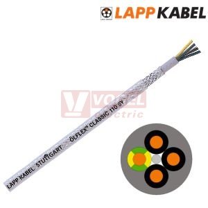 Ölflex Classic 110 SY 300/500V  3G  2,5 ovládací kabel PVC, s opletem z ocelových drátů, transparentní plášť, černé čísl. žíly se ze/žl (1125403)