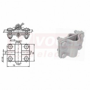 SJ 1    svorka k jímací tyči Fe/Zn, rozměr 72x55mm, pro drát o průměru 7-10mm, tyč pr.18mm (V055)