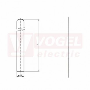 JR 1,5 jímací tyč s rovným koncem, vyčnívající nad chráněným objektem, délka 1500mm (V385)