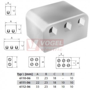 6110-06 svorkovnice keramická, 1x4mm2/250V, IP20, 23x18x11mm, materiál keramika, barva okrová