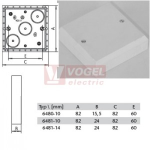 6480-10 Univerzální krabice bez víčka, hranatá, š/v/hl 82x82x15,5mm, barva bílá