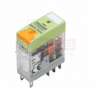 RN09-230AC  interface relé do patice 230V AC, 2xCO přepínací kontakt 8A/230VAC/30VDC, s indik.LED, test.tlačítko