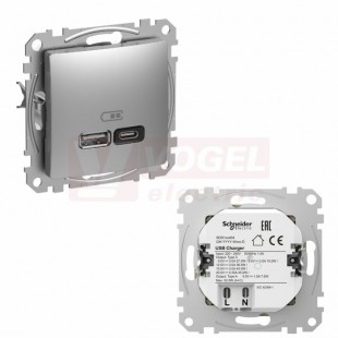 SDD113404 Sedna D/E - Dvojitá USB A+C nabíječka 3A/45W, Aluminium