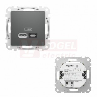 SDD114404 Sedna D/E - Dvojitá USB A+C nabíječka 3A/45W, Antracit