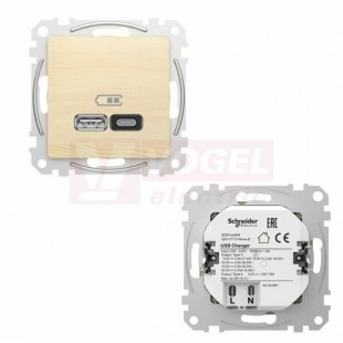 SDD180404 Sedna D/E - Dvojitá USB A+C nabíječka 3A 45W, Bříza (Výroba pozastavena)