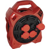 Prodluž.bubnový 25m/4Z EMOS, GUMA s LED reflektorem 1600lm H05RR-F 3x1,5mm2, IP44, ČE, 230V/13A, 1000W navinutý/3000W rozvinutý, tep.pojistka, zásuvky CZ kolík (P08420)