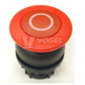 M22S-DRP-R-X0 Tlačítko hřibové, s aretací, kroužek černý, štítek červená O, hřib červená (216752)