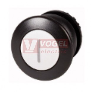 M22S-DRP-W-X1 Tlačítko hřibové, s aretací, kroužek černý, štítek bílá I, hřib černá (216758)