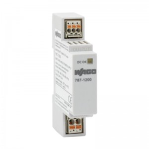 Zdroj spínaný 1f 24VDC  0,5A (WAGO 787-1200) 12W, řada COMPACT, Uvstup 1x90..264VAC, U výstup 24DC, švh 18x90x55mm, svorky pružinové PUSH-IN, úč. 83%, plastové tělo, montáž na DIN lištu