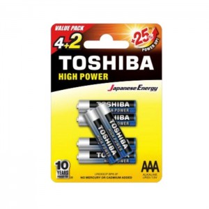 Baterie 1,50 V tužková alkalická LR03GCP BP6 2F "Toshiba High Power", blistr/6ks (vel.AAA)