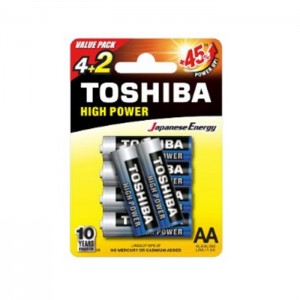 Baterie 1,50 V tužková alkalická LR6GCP BP6 2F "Toshiba High Power", blistr/6ks (vel.AA)