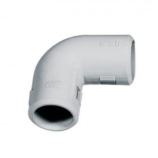 Koleno PLAST 25 CI25, pro spojení dvou trubek stejného průměru, dělitelné, IP40, s halogenem, UV nestabilní, šedá RAL7035, PVC (CI25)