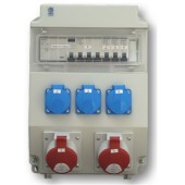 ROS 11/FI-68 Siemens, zásuvková rozvodnice 2x 5P/16A/400V + 3x3P/16A/230V, jištěná 10kA 3x1f/16A, 1x3f/16A, chránič 4P/40A, IP54, rozměr švh 241x343x163mm