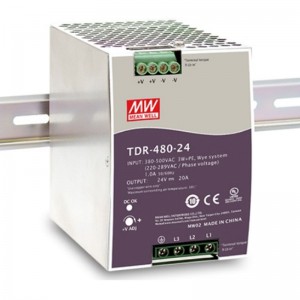 Zdroj spínaný 3f 24VDC 20A  (MW TDR-480-24)  340-550VAC//24-28VDC,  úč.93%, švh 85,5x125x128,5mm