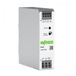 Zdroj spínaný 1f 24VDC  5,0A (WAGO 2587-2144) 120W, řada BASE, Uvstup 1x90…264VAC, U výstup adj. 23,5… 28VDC, švh 35x125x110mm, svorky pružinové CAGE CLAMP, úč. 88%, montáž na DIN lištu