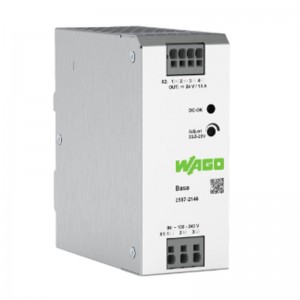 Zdroj spínaný 1f 24VDC 10A (WAGO 2587-2146)  240W, řada BASE, Uvstup 1x90…264VAC, U výstup adj. 23,5… 28VDC, švh 52x125x117mm, svorky pružinové CAGE CLAMP, úč. 88%, montáž na DIN lištu