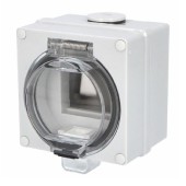 Pouzdro s otvorem TITAN pro modul 45x45mm, transparentní víko, nástěnné, IP66, RAL 7035, Vstupy 1x M25x1,5 a 2xM20x1,5, 100x100x73mm (79000-01)