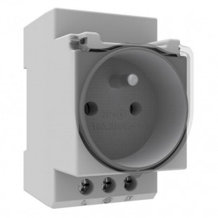 ZS zásuvka soklová 230V/16A, přívody dole, montáž na DIN lištu, š=44mm, barva sv.šedá, výáklopné průhledné víčko