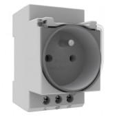 ZS zásuvka soklová 230V/16A, přívody dole, montáž na DIN lištu, š=44mm, barva sv.šedá, výáklopné průhledné víčko