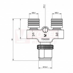 SAI-Y-4-4/2-4 M12/M8 rozbočovač Y-kus M12/4-pin/vidl // 2x M8/3-pin/zás, M12=A-kódování, M8=žádné, zlaté kontakty, IP67 (1783420000)