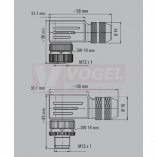 SAISWS-M-4A-6/8-M12 (st.zn. SAISW-M-4/8 M12) konektor M12/4pin/vidl/úhlový, kov.tělo, stíněné A-kódování, šroubové připojení, pro montáž 0,14-0,75mm2, sevření 6-8mm, IP67 (1803930000)