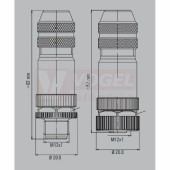 FBCon M12 4P M EMC konektor M12/4pin/vidl/přímý, kov.tělo, stíněné A-kódování, šroubové připojení, pro montáž 0,25-0,75mm2, sevření 6-8mm, IP67 (9455640000)