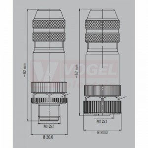 FBCon M12 4P M EMC konektor M12/4pin/vidl/přímý, kov.tělo, stíněné A-kódování, šroubové připojení, pro montáž 0,25-0,75mm2, sevření 6-8mm, IP67 (9455640000)