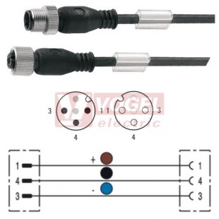 SAIL-M12G-M12G-3-3.0U konektor M12/3-pin/vidl/přímý - kabel ČE PUR do vlečného řetězu 3x0,34mm2 L=3m - konektor M12/3-pin/zás/přímý (9457230300)