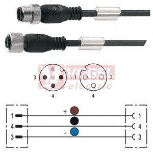 SAIL-M12G-M12G-3-5.0U konektor M12/3-pin/vidl/přímý - kabel ČE PUR do vlečného řetězu 3x0,34mm2 L=5m - konektor M12/3-pin/zás/přímý (9457230500)