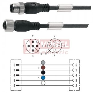 SAIL-M12G-M12G-5-1.5U konektor M12/5-pin/vidl/přímý - kabel ČE PUR do vlečného řetězu 5x0,34mm2 L=1,5m - konektor M12/5-pin/zás/přímý (9457340150)