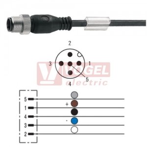 SAIL-M12G-5-1,5U konektor M12/5-pin/vidl/přímý - kabel ČE PUR 5x0,34mm2 L=1,5m - volný konec (9457610150)