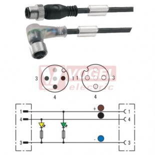 SAIL-M12G-M12W-3-1.5U konektor M12/3-pin/vidl/přímý - kabel ČE PUR do vlečného řetězu 3x0,34mm2 L=1,5m - konektor M12/3-pin/zás/úhlový/2xLED (9457790150)