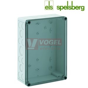 PS 2518-9-tm  Plastová krabice TK 254x180x 90mm, víko průh.PC, předlisy M, IP66, RAL7035, polystyrol