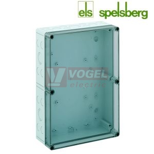 PC 3625-11-tm Plastová krabice TK 360x254x111mm, víko průh, předlisy M, IP66, RAL7035, polykarbonát