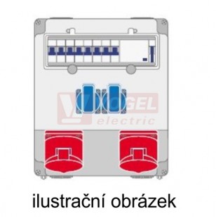 Z59.220DY zásuvková rozvodnice 2x16A/230V, 2x5P/16A, jističe 6kA 2x1B16, 2x3B16, 2x3B32 (377x220x140mm)