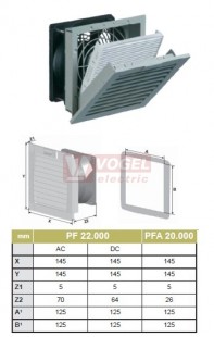 PFA 20.000  IP54, RAL7035, UL (7940025840) otvor 125x125mm, výstupní mřížka s filtrem