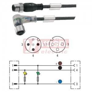 SAIL-M12GM12W-3L5.0V konektor M12/3-pin/vidl/přímý - kabel ČE PVC 3x0,34mm2 L=5m - konektor M12/3-pin/zás/úhlový/2xLED (1925410500)