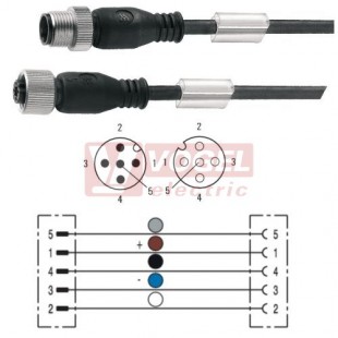 SAIL-M12GM12G-5-5.0V konektor M12/5-pin/vidl/přímý - kabel ČE PVC 5x0,34mm2 L=5m - konektor M12/5-pin/zás/přímý (1925320500)